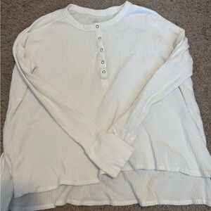 Aerie white waffle knit long sleeve with button down neck